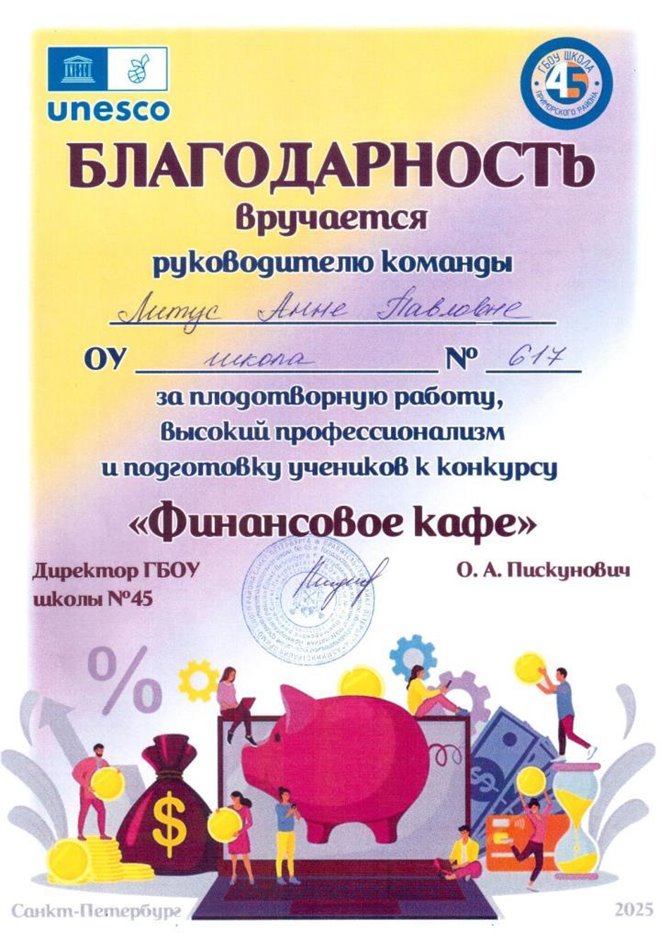 2024-2025 Литус А.П. (Благодарность Финансовое кафе)